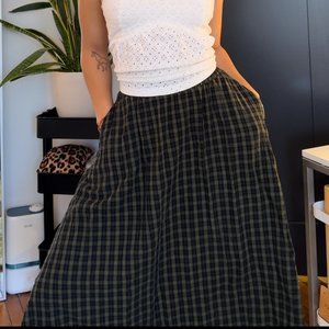 Green plaid Midi Skirt